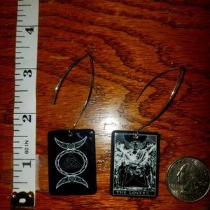Lovers Tarot Card Gothic Black and White Earrings